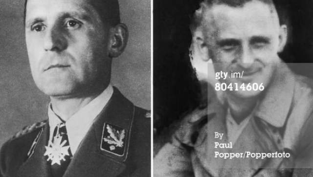 Heinrich Mueller, en su uniforme (izquierda) y en una gabardina (a la derecha), alrededor del año 1943. Desapareció en