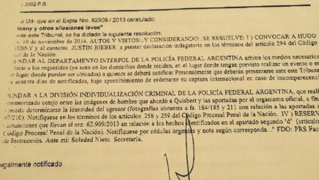 Justin Bieber citado a indagatoria por la Justicia argentina