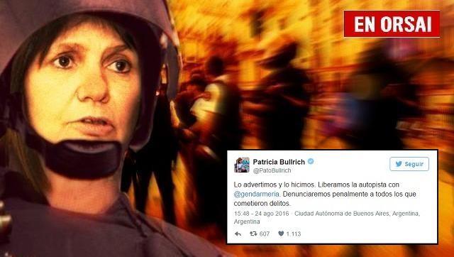 Bullrich justificó la represión y anunció que denunciará a los manifestantes