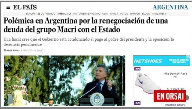 El mundo se hace un festín con las noticias de Macri, esta vez El País de España 