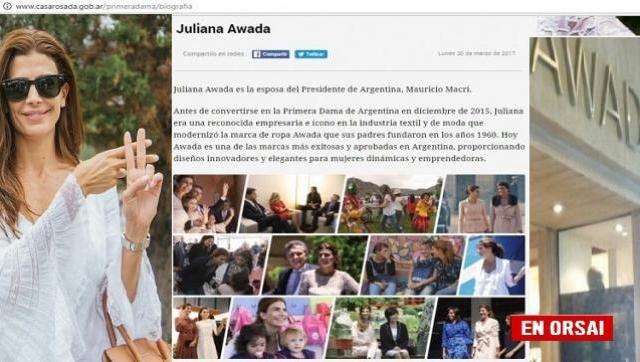 Juliana Awada abrió su propia web en la página de Casa de Gobierno y hasta publicita su marca de ropa