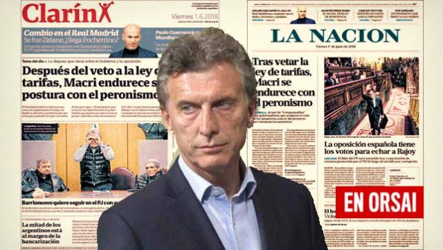 Luego del veto: los diarios oficialistas y el mismo título contra el peronismo