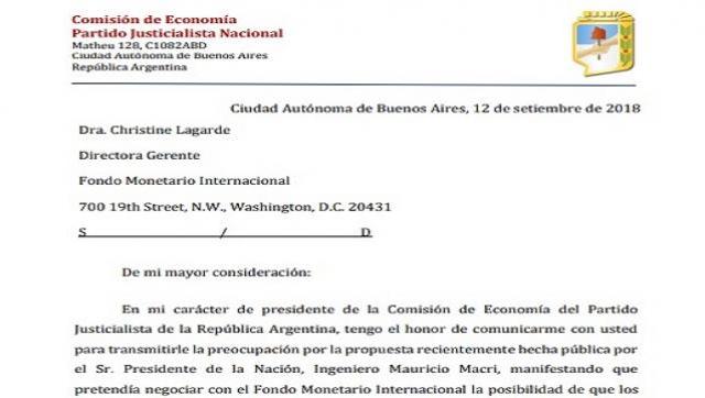 La comisión de economía del PJ nacional, pidió una entrevista oficial con el FMI