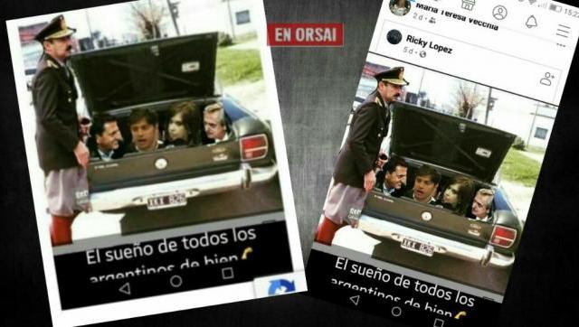 Directora de una escuela hizo un posteo con Videla, un Falcon verde, y Alberto Fernández, CFK, Massa y Kicillof secuestrados