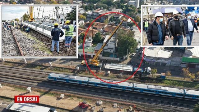 Trenes Argentinos instala el primero de los 13 puentes modulares sobre las vías del Ferrocarril Sarmiento