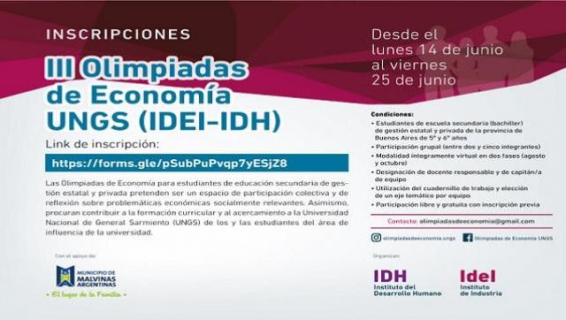 Se viene la tercera edición de las Olimpiadas de Economía en la UNGS