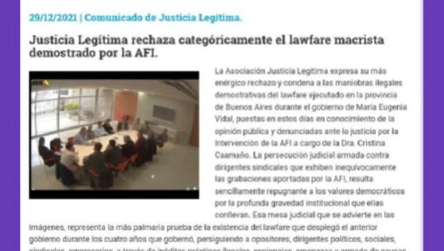 Justicia Legítima se pronunció sobre el lawfare ejecutado por la AFI durante el gobierno de Cambiemos 