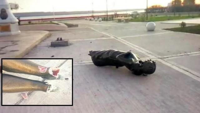 Derribaron la estatua de Cristina Kirchner ubicada en Río Gallegos