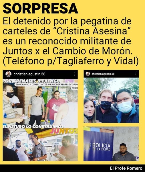 Uno de los detenidos en los ataques a Cristina Kirchner es un militante de Tagliaferro el ex de Vidal (PRO)