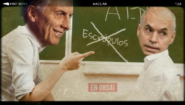 Horacio Rodríguez Larreta y Mauricio Macri en la escuela