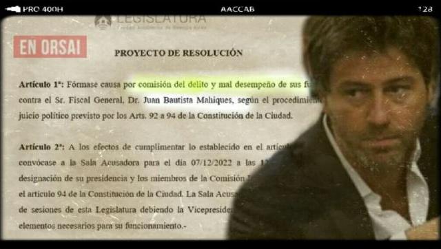 El Pedido formal de juicio político para el Fiscal General de CABA, Dr. Juan Bautista Mahiques 