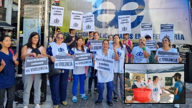 Enfermeras de CABA montaron una olla popular para reclamar a Jorge Macri
