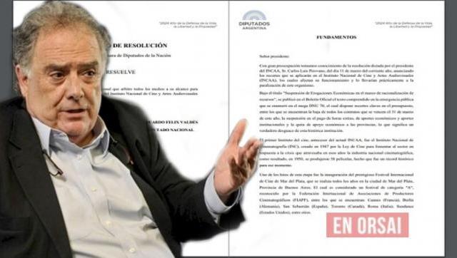 Eduardo Valdéz mueve al congreso contra el desguace del INCAA