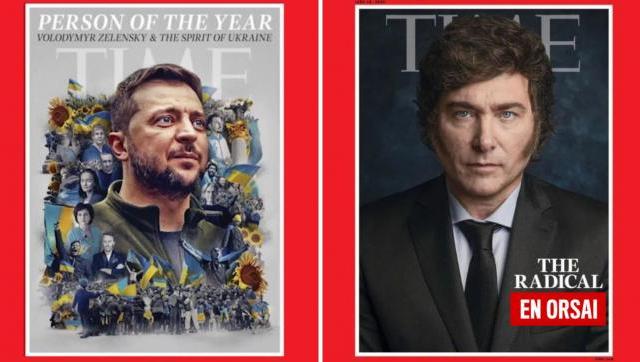 Cuanto más cerca está la guerra, más sesiones de fotos: Milei salió en la portada de TIME a lo Zelensky