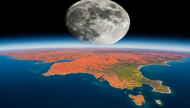Representación visual comparando el diámetro de la Luna con la extensión de Australia, mostrando que el continente es más ancho