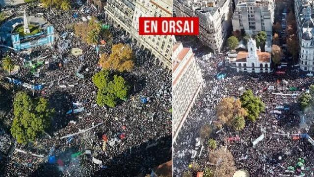 Multitud en Plaza de Mayo en solidaridad incondicional con Cristina Fernández de Kirchner, con banderas argentinas y pancartas de apoyo.