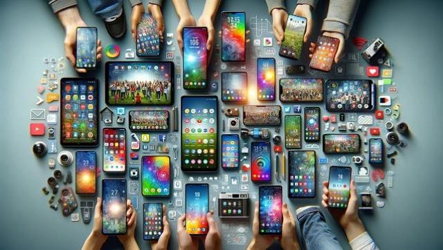 Imagen de archivo de varios celulares económicos