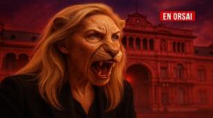 Imagen IA: Una leona hambrienta frente a la Casa Rosada