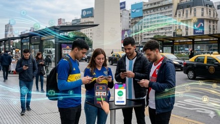 Smartphone mostrando la integración de entretenimiento y pagos digitales en un café de Buenos Aires, representando la nueva economía del ocio en Argentina.