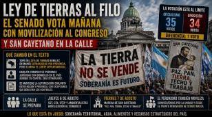 Infografía detallada con el conteo de votos en el Senado, los puntos clave de la reforma a la Ley de Tierras y la convocatoria a movilización de las centrales obreras.
