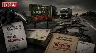 Tramo de ruta nacional con pozos y deterioro en el marco del informe sobre desvío de fondos viales