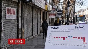 Grafico de la caída de la actividad económica del INDEC y comercios con persianas bajas en el conurbano