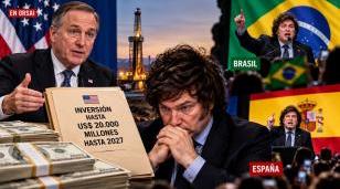 Estados Unidos vinculó su respaldo financiero a la Argentina con el rumbo político posterior a las elecciones de 2027, mientras Javier Milei profundiza sus enfrentamientos con Brasil y España. Ilustración editorial realizada con inteligencia artificial